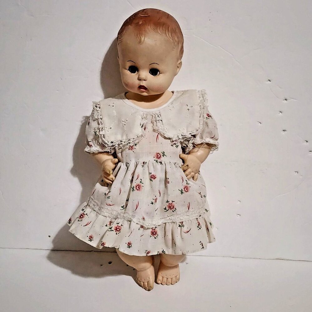 Effanbee TWINKIE Vintage Baby Doll 1968 #2500 Red Hair Floral Vinyl Face 16"